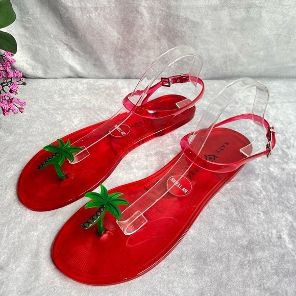 KATY Perry Womens The Geli-Pvc Ankle Strap Palm Tree Sandals Red Size 11 - Picture 3 of 9